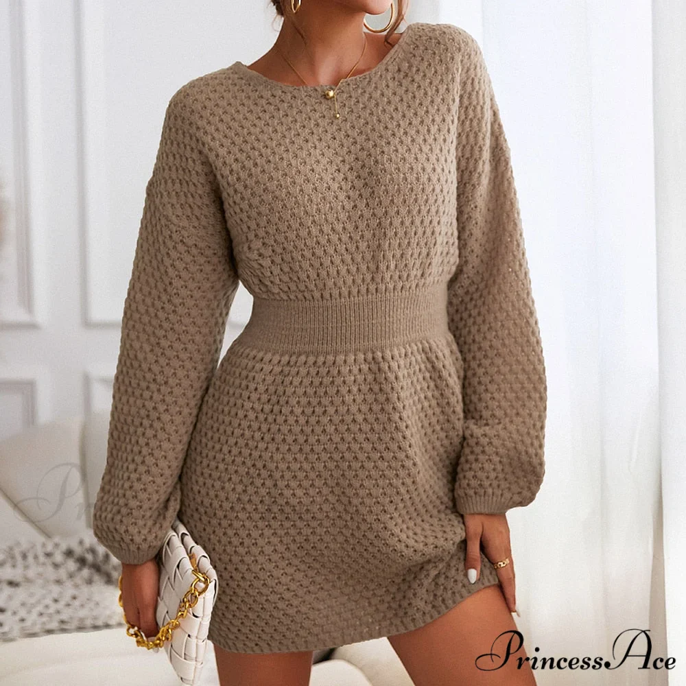 Woman Casual Long Sleeve Long Sweater Dress - Image 5