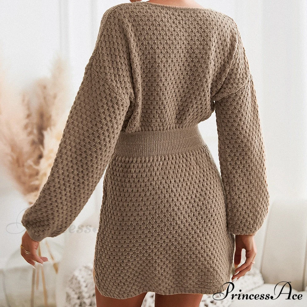 Woman Casual Long Sleeve Long Sweater Dress - Image 7