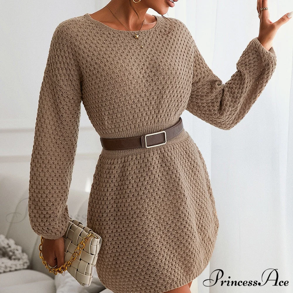Woman Casual Long Sleeve Long Sweater Dress - Image 8