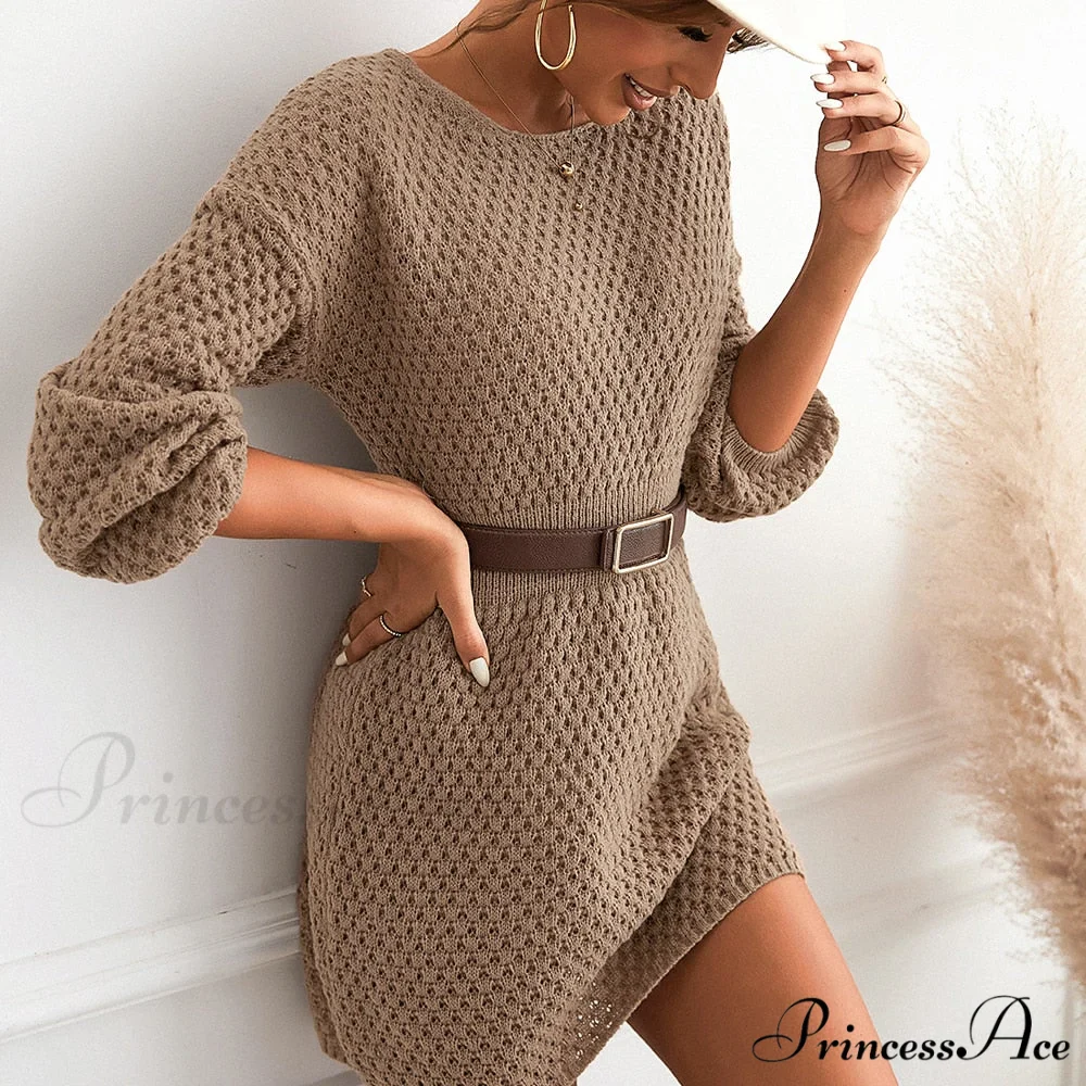 Woman Casual Long Sleeve Long Sweater Dress - Image 9