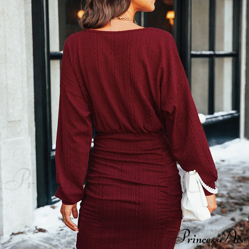 Sexy O-neck Long Sleeve Party Bodycon Dress - Image 4