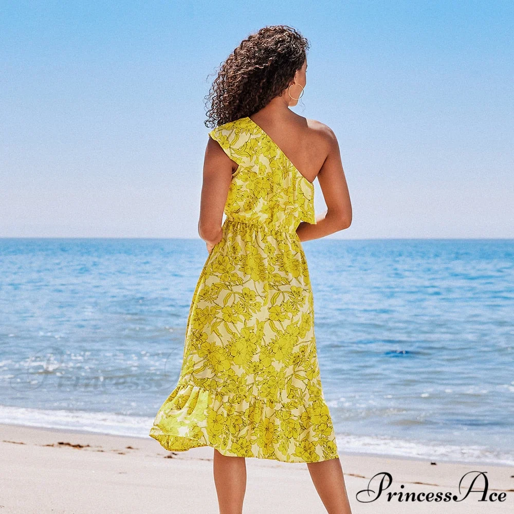 Sexy Green Tropical Leaf Beach Holiday Dress - Image 4