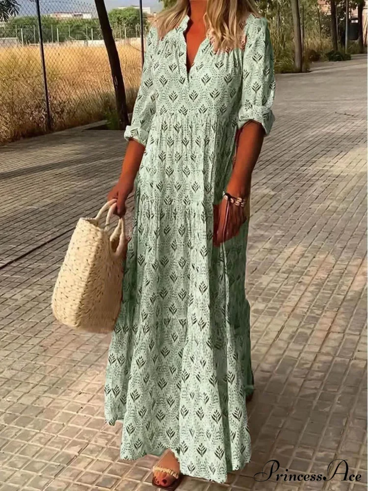 Vintage V-neck Flower Printed Maxi Boho Dress - Image 9