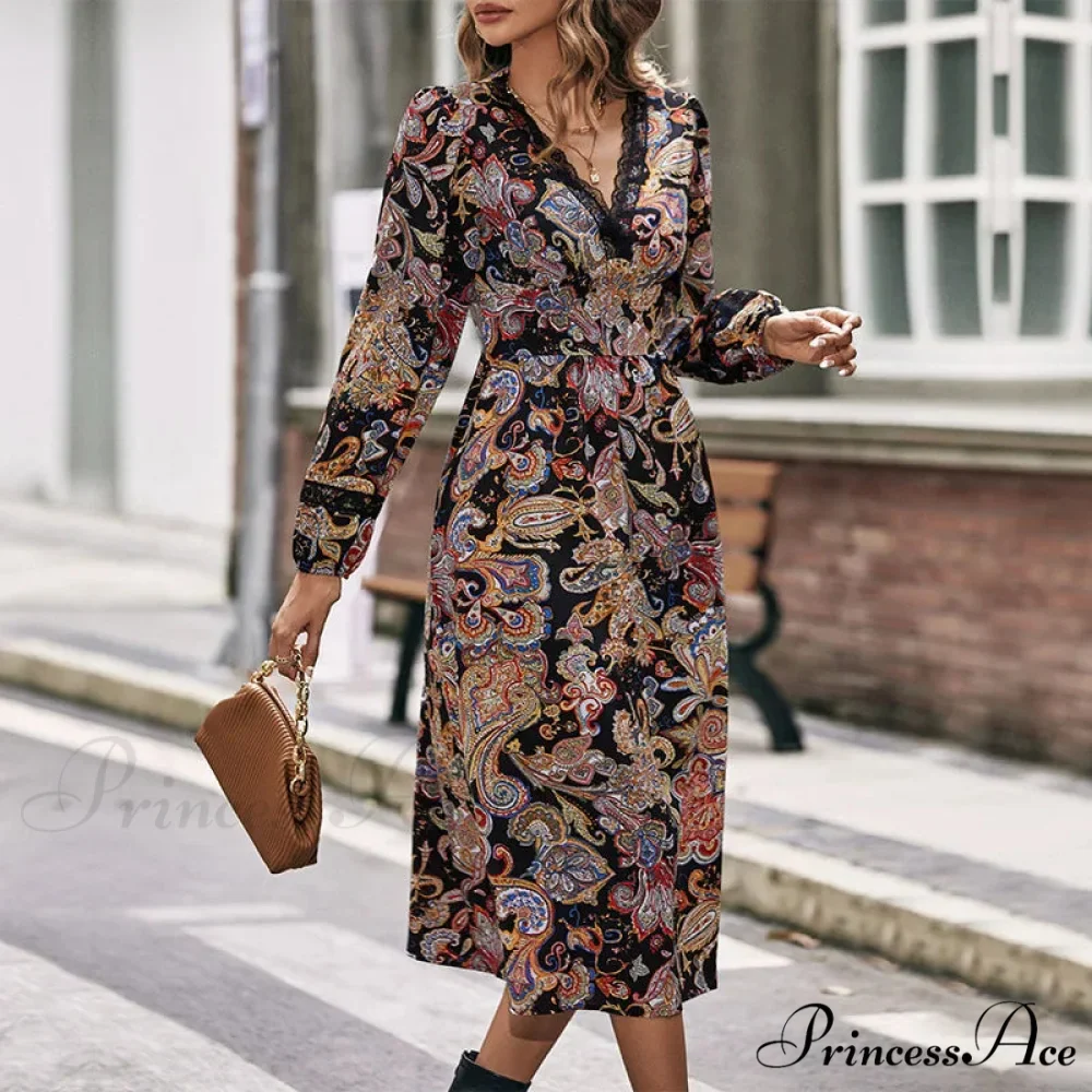 Autumn Sweet Fresh Bohemian Long Sleeve Floral Boho Dress - Image 3