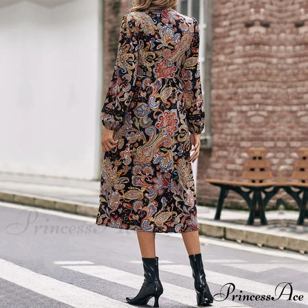 Autumn Sweet Fresh Bohemian Long Sleeve Floral Boho Dress - Image 4