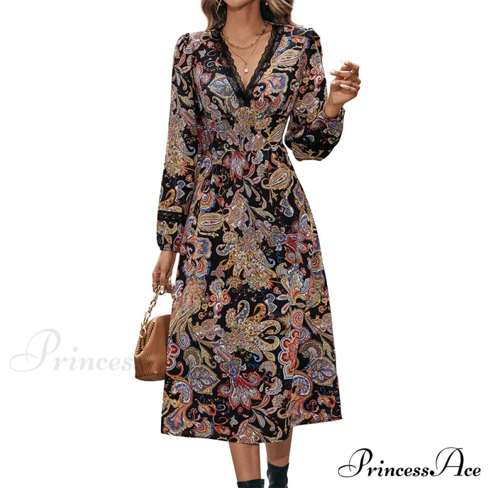Autumn Sweet Fresh Bohemian Long Sleeve Floral Boho Dress - Image 5