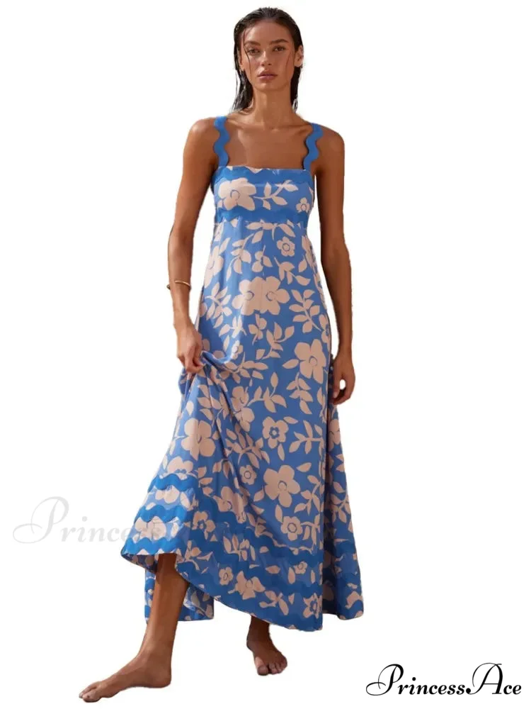 Bohemian Summer Printed A-Line Sexy Backless Spaghetti Strap Boho Dress - Image 6