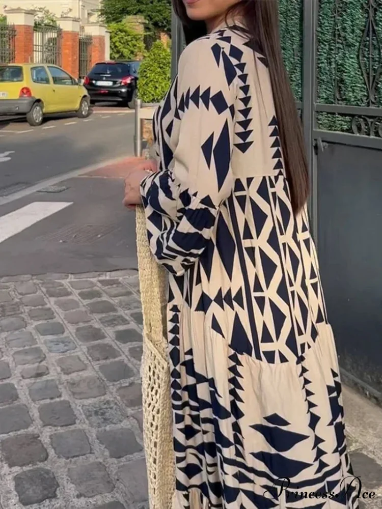 Summer Vintage Elegant Long Sleeve Boho Dress - Image 2