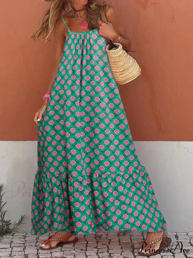 New Sleeveless Print Summer Spaghetti Strap Boho Dress - Image 3