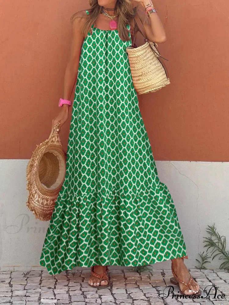 New Sleeveless Print Summer Spaghetti Strap Boho Dress - Image 4