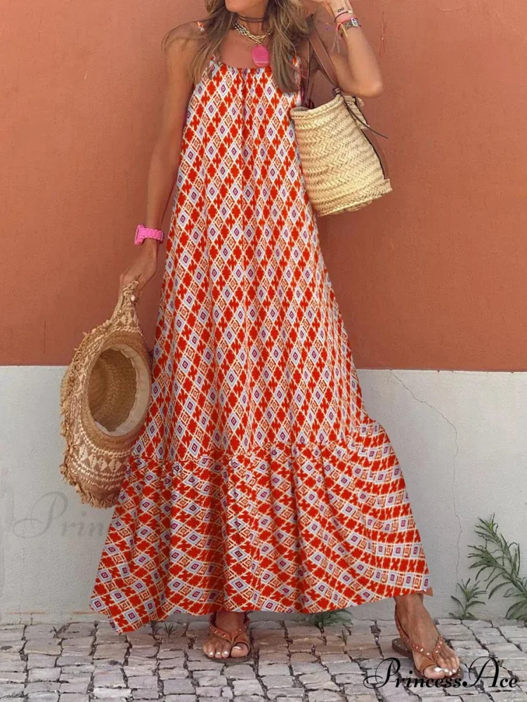 New Sleeveless Print Summer Spaghetti Strap Boho Dress - Image 9