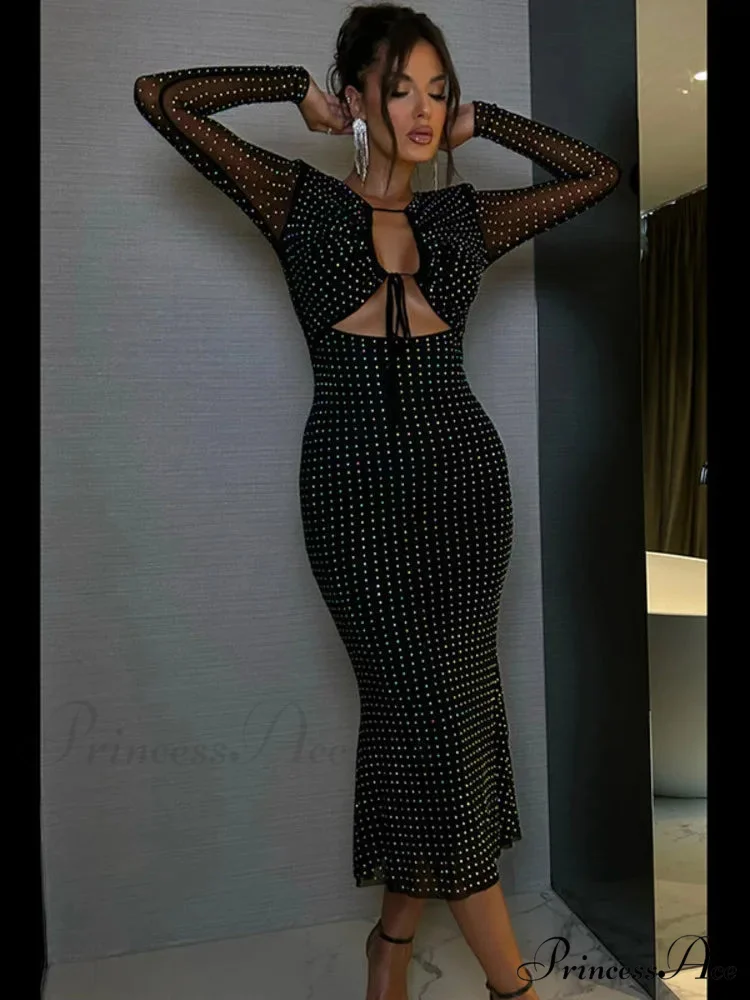 Elegant Sequin Sparkle Hollow Out Sexy Boho Dress - Image 4