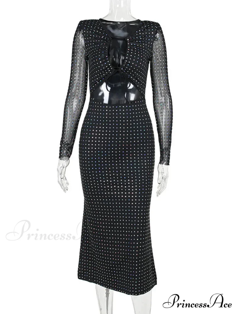 Elegant Sequin Sparkle Hollow Out Sexy Boho Dress - Image 5