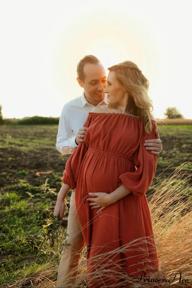 Rust Slash Neck Bohemian Pregnancy Boho Dress - Image 4