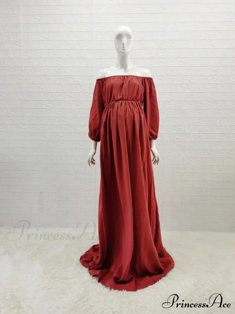 Rust Slash Neck Bohemian Pregnancy Boho Dress - Image 6