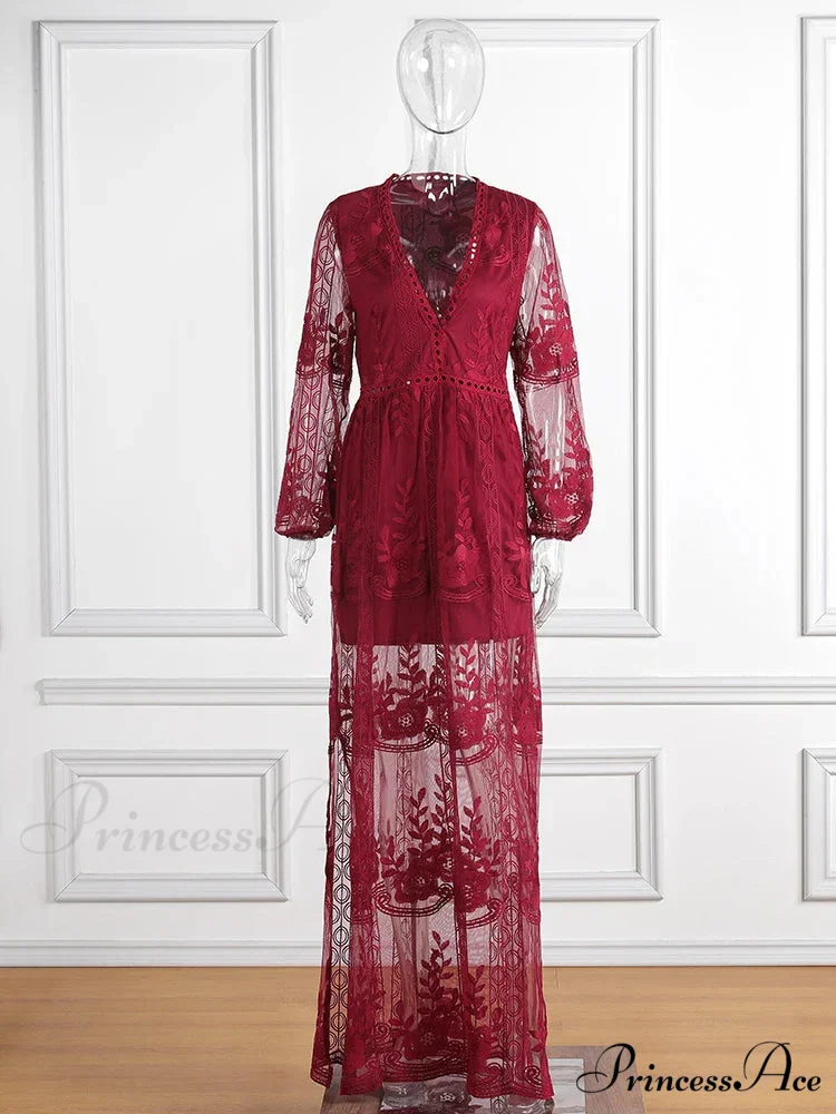 Loose Embroidery White Lace Maxi Boho Dress - Image 10