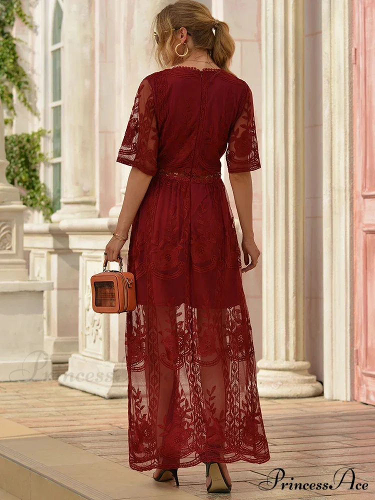 Loose Embroidery White Lace Maxi Boho Dress - Image 4