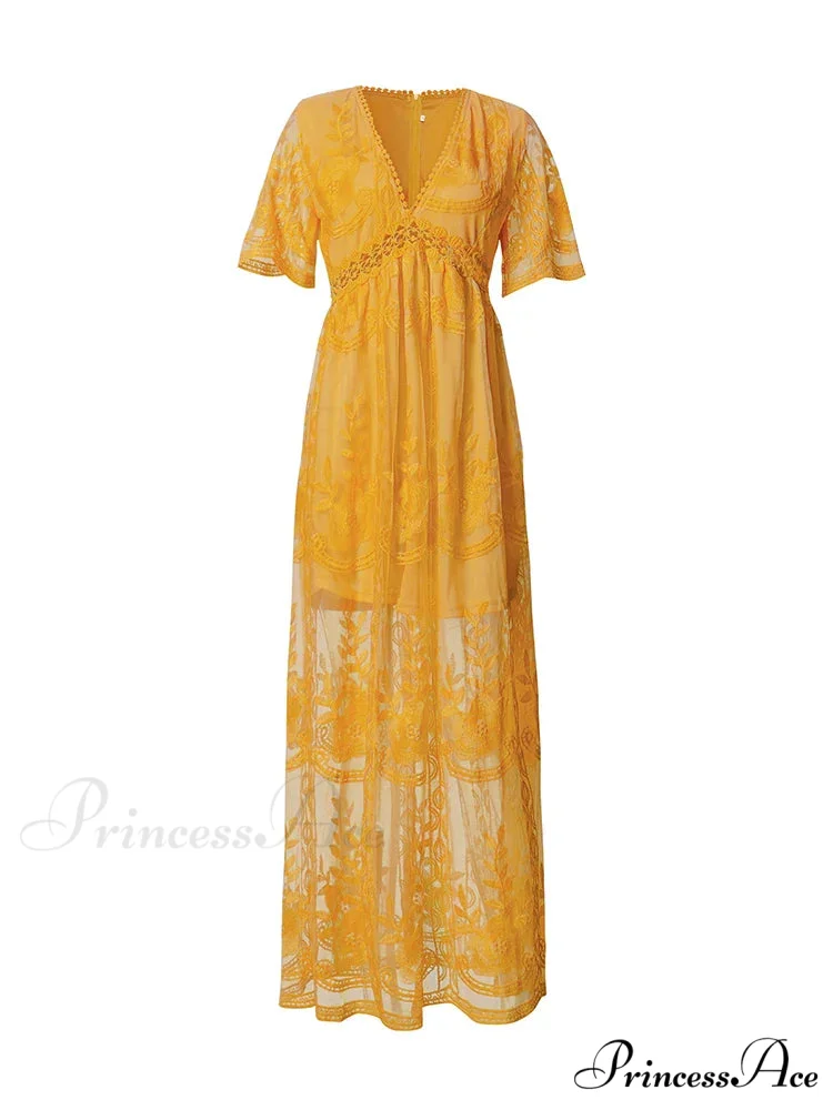 Loose Embroidery White Lace Maxi Boho Dress - Image 7