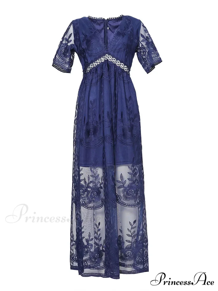 Loose Embroidery White Lace Maxi Boho Dress - Image 8