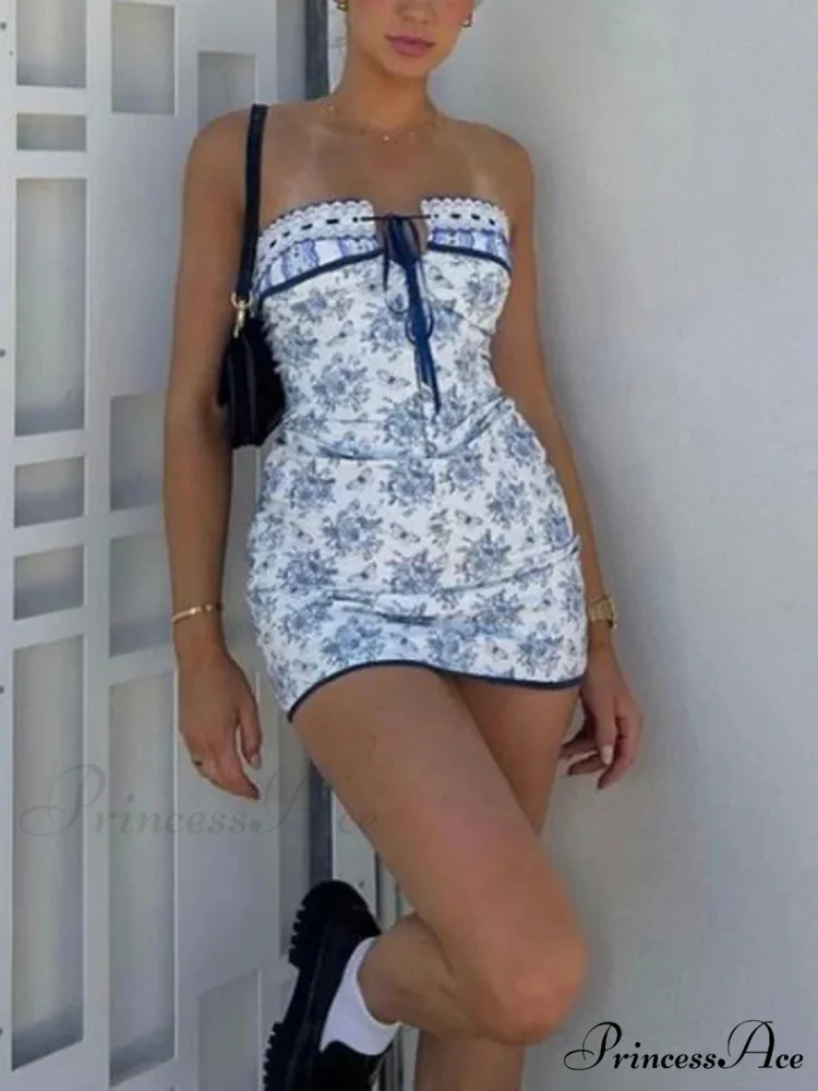 Off Shoulder Floral Print Lace-Up Boho Dress - Image 2