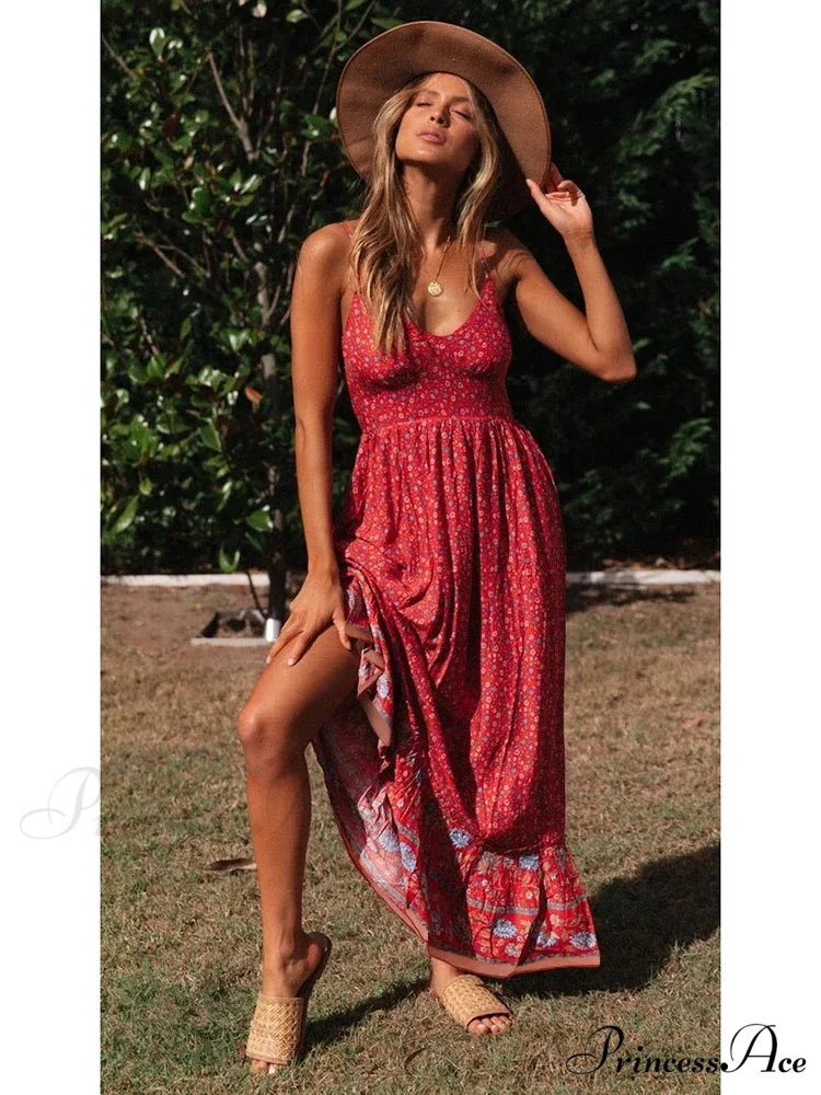 Elegant Floral V-Neck Sleeveless Boho Dress - Image 3