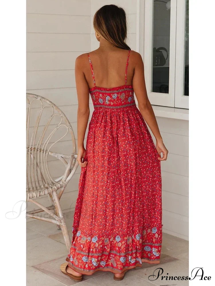 Elegant Floral V-Neck Sleeveless Boho Dress - Image 4