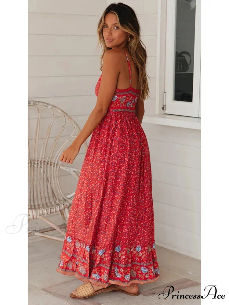 Elegant Floral V-Neck Sleeveless Boho Dress - Image 5