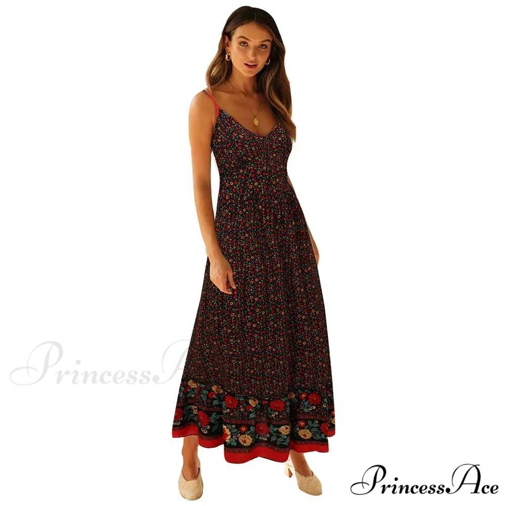 Elegant Floral V-Neck Sleeveless Boho Dress - Image 8