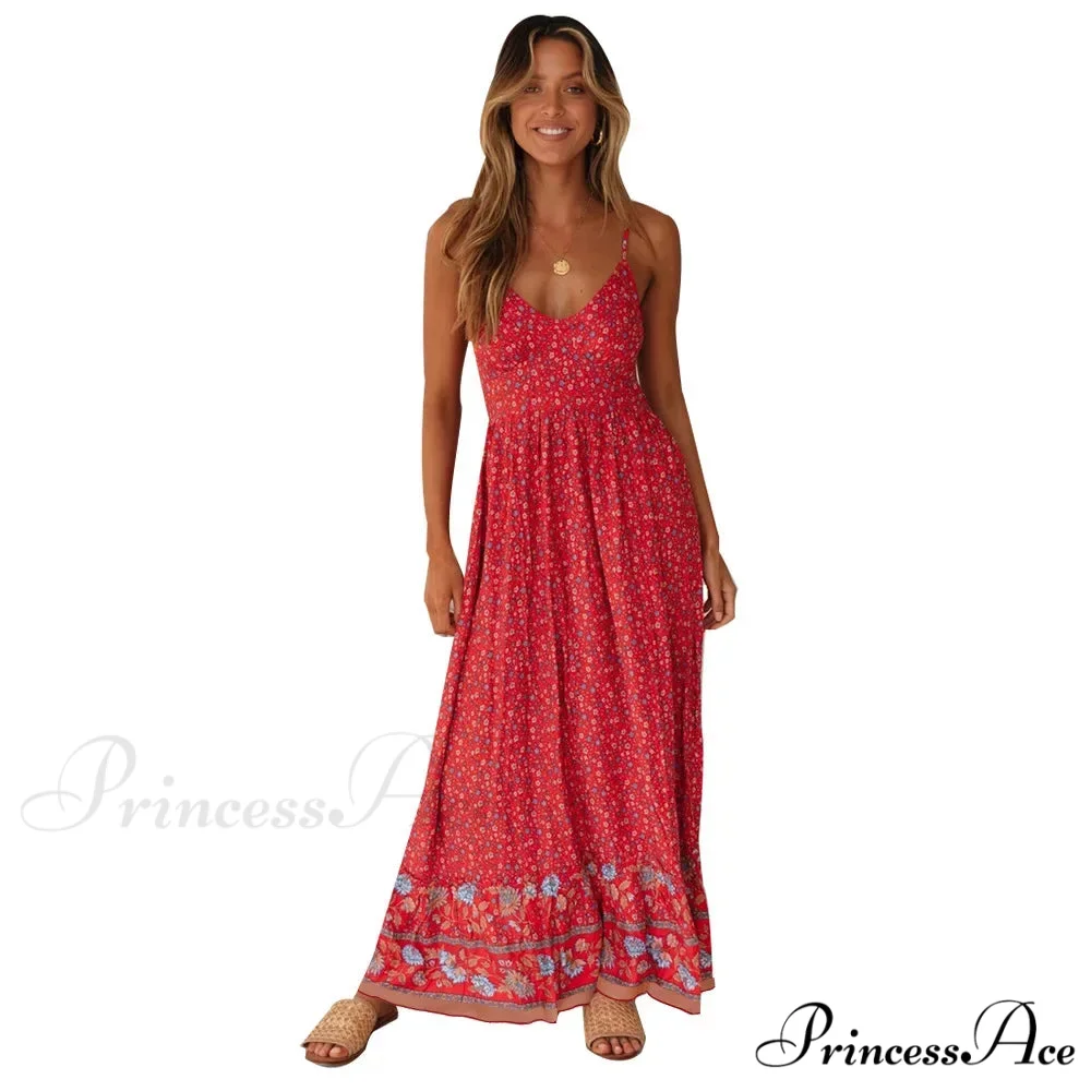 Elegant Floral V-Neck Sleeveless Boho Dress - Image 9
