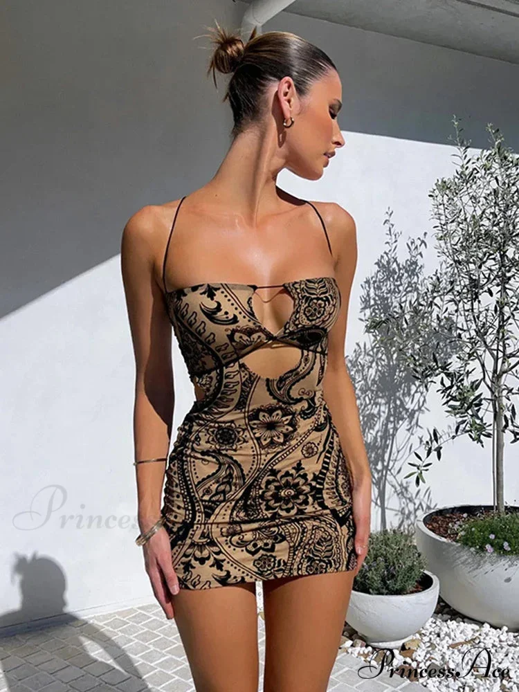 Cryptographic Print Backless Summer Boho Dress - Image 3