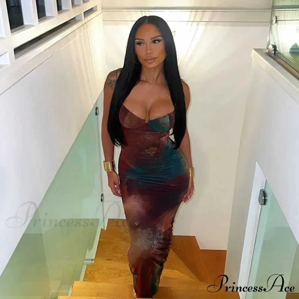 Elegant Spaghetti Strap Cleavage Boho Dress - Image 2