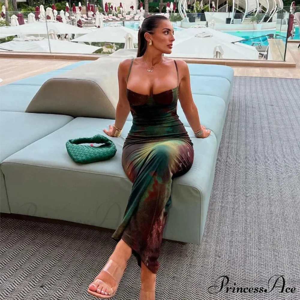 Elegant Spaghetti Strap Cleavage Boho Dress - Image 3