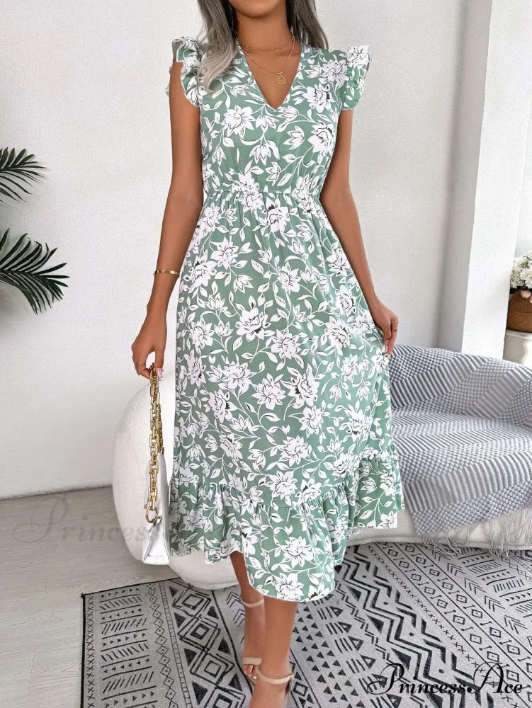 Sleeveless V Neck Summer A Line Midi Dress Boho Dress - Image 2