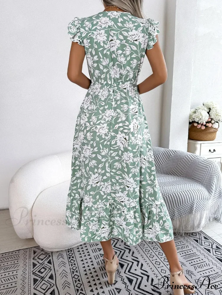 Sleeveless V Neck Summer A Line Midi Dress Boho Dress - Image 4
