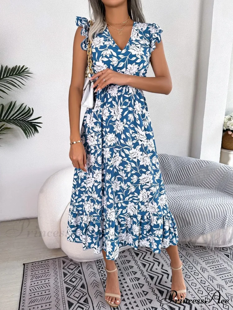 Sleeveless V Neck Summer A Line Midi Dress Boho Dress - Image 5