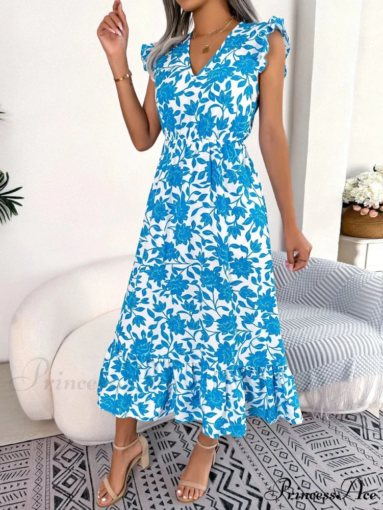 Sleeveless V Neck Summer A Line Midi Dress Boho Dress - Image 6
