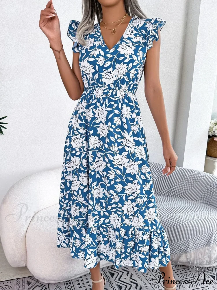 Sleeveless V Neck Summer A Line Midi Dress Boho Dress - Image 7