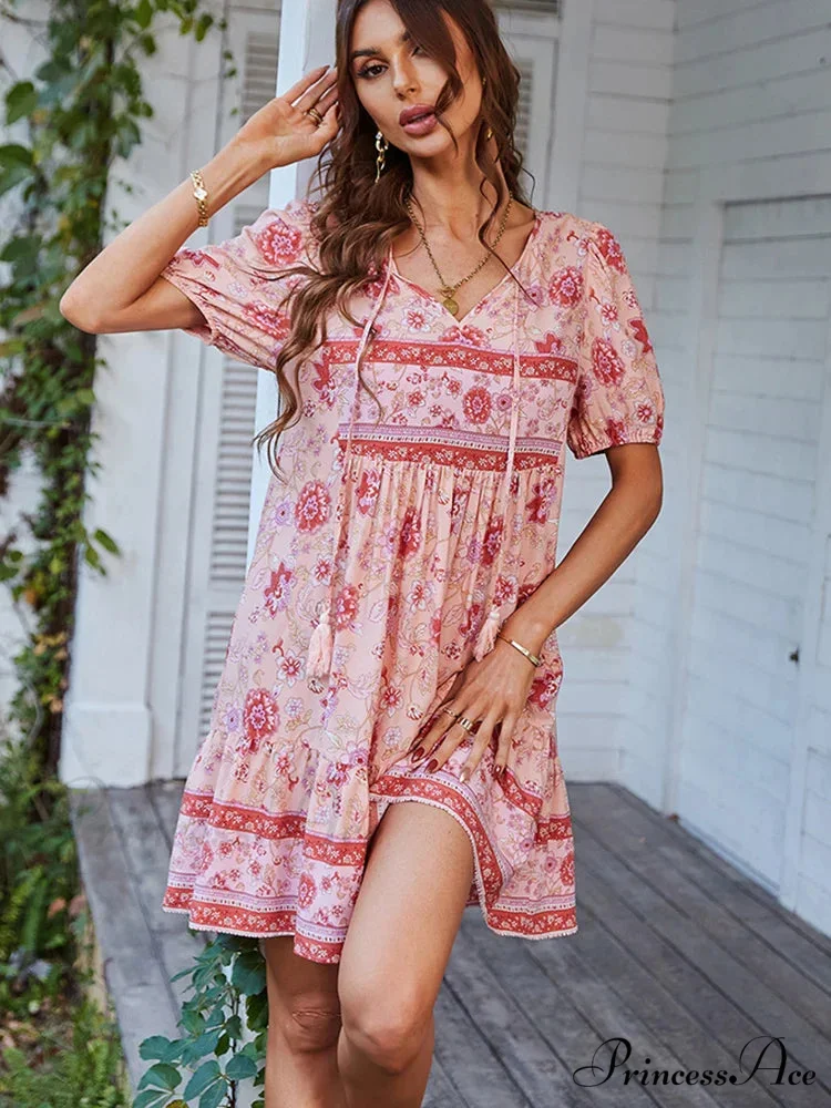 Elegant Lace-up Green Sundress Women Boho Dress - Image 2