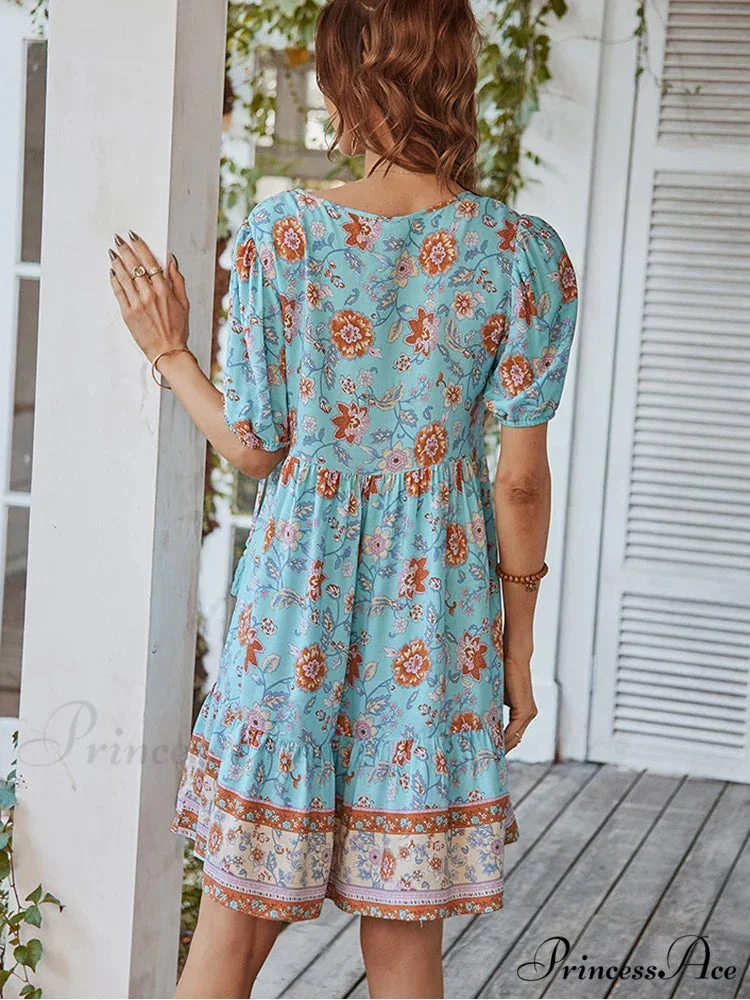 Elegant Lace-up Green Sundress Women Boho Dress - Image 3