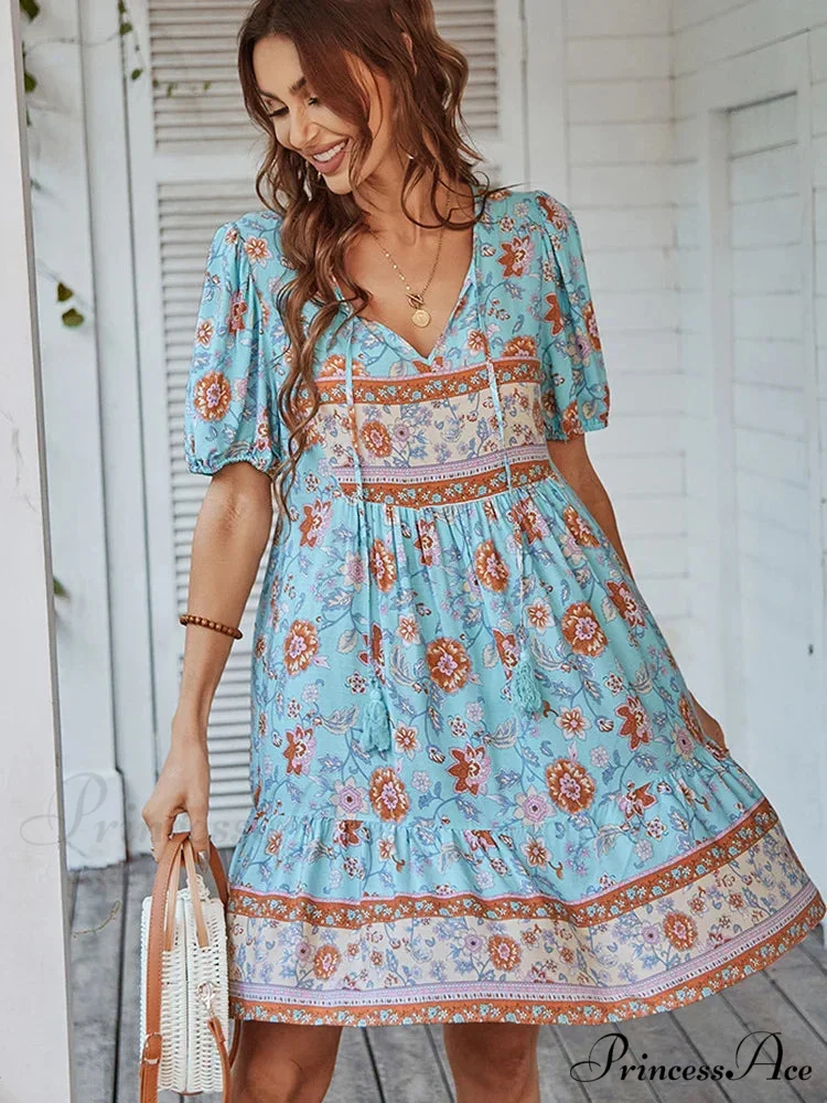 Elegant Lace-up Green Sundress Women Boho Dress - Image 6