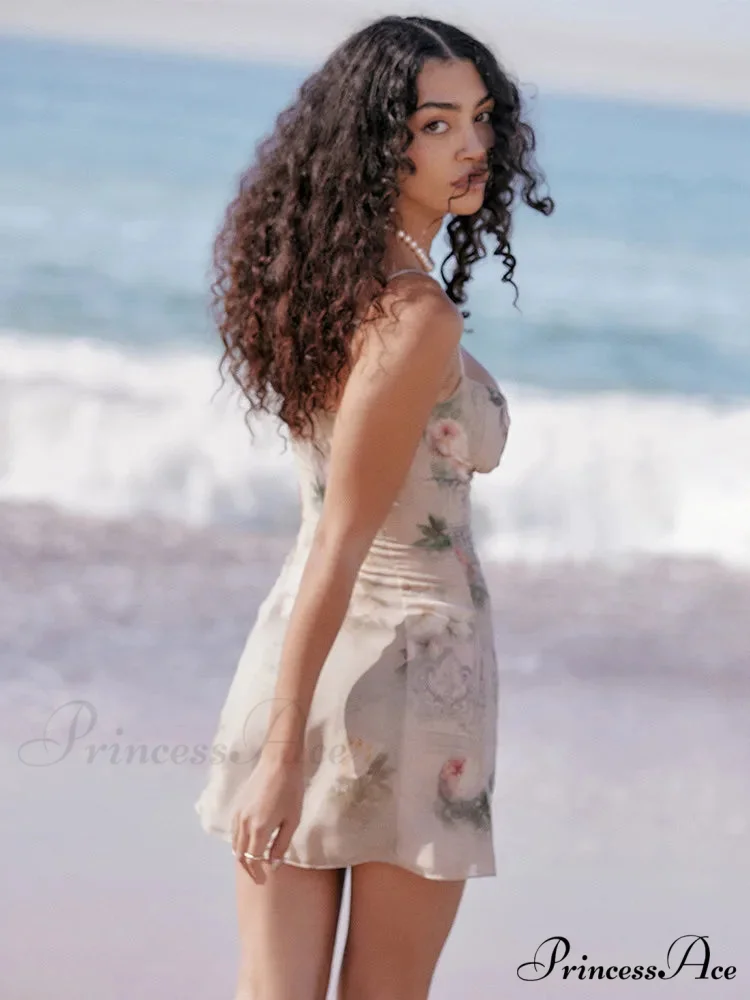 Chiffon Floral Print Spaghetti Strap Backless Boho Dress - Image 5