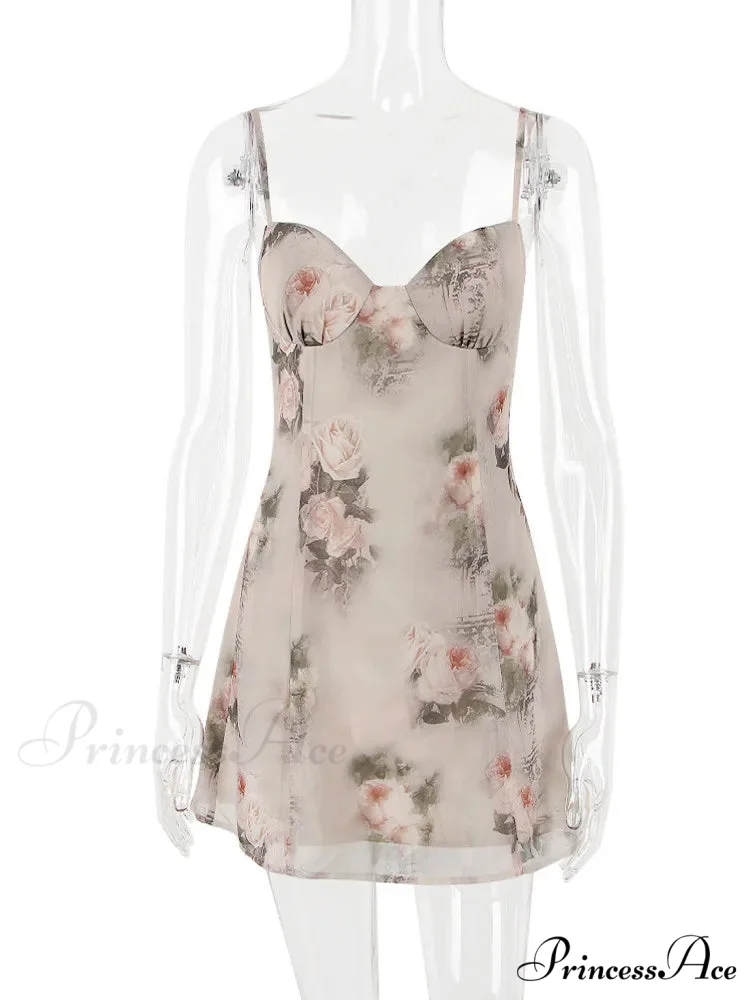 Chiffon Floral Print Spaghetti Strap Backless Boho Dress - Image 6