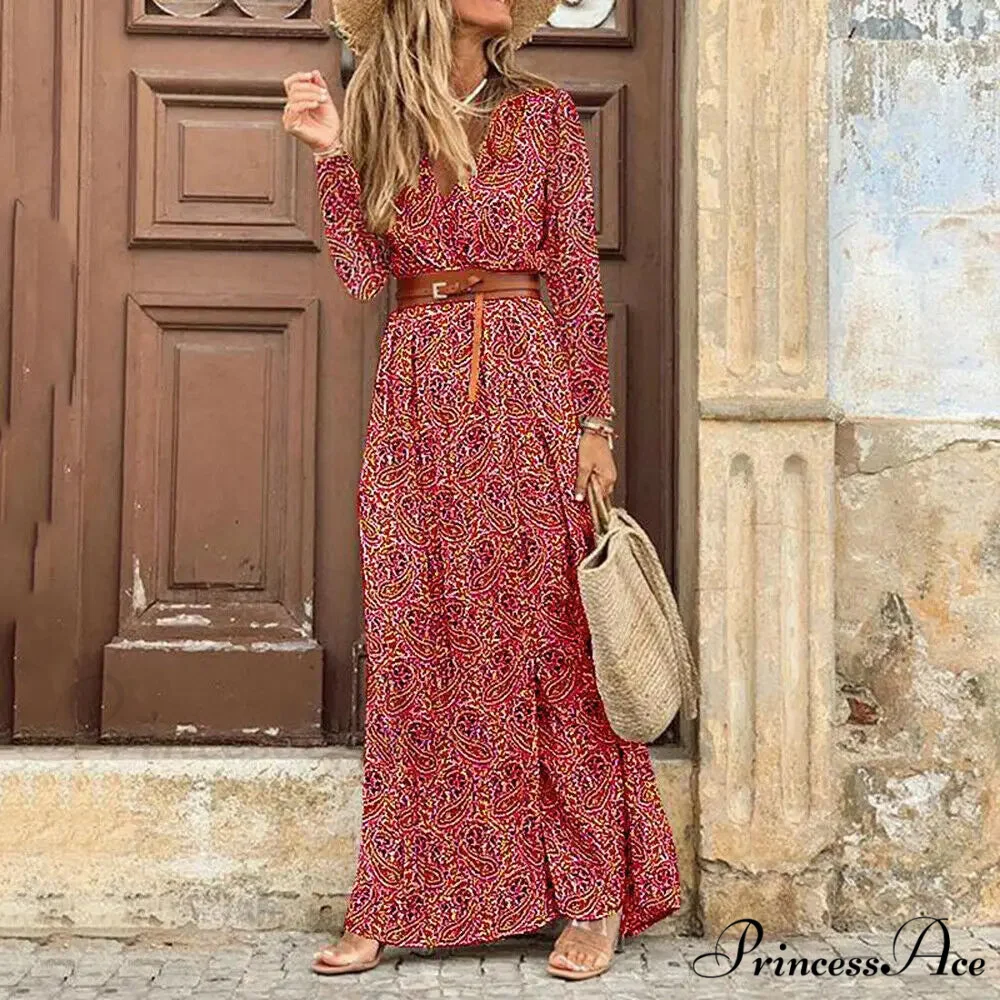 Autumn Female Short Sleeve Sexy High Split Maxi Boho Dress - Image 3