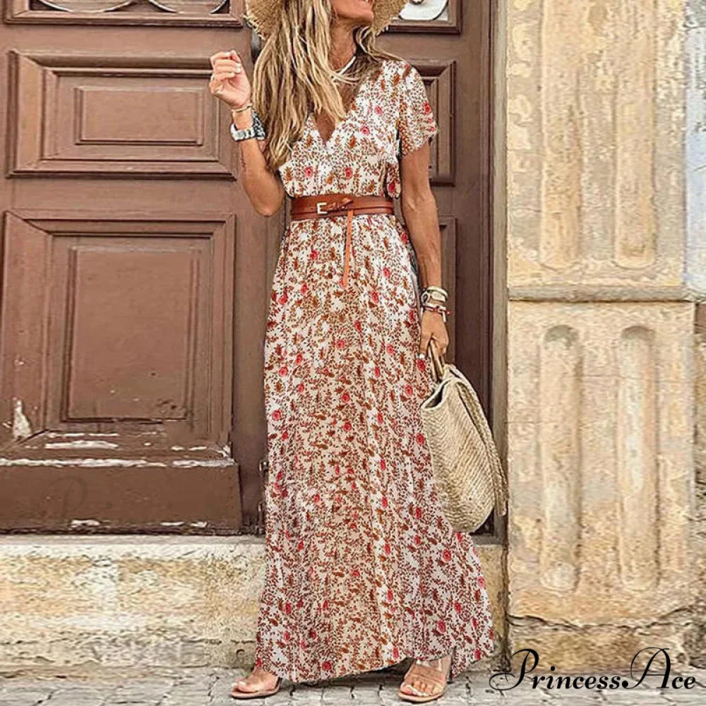 Autumn Female Short Sleeve Sexy High Split Maxi Boho Dress - Image 7