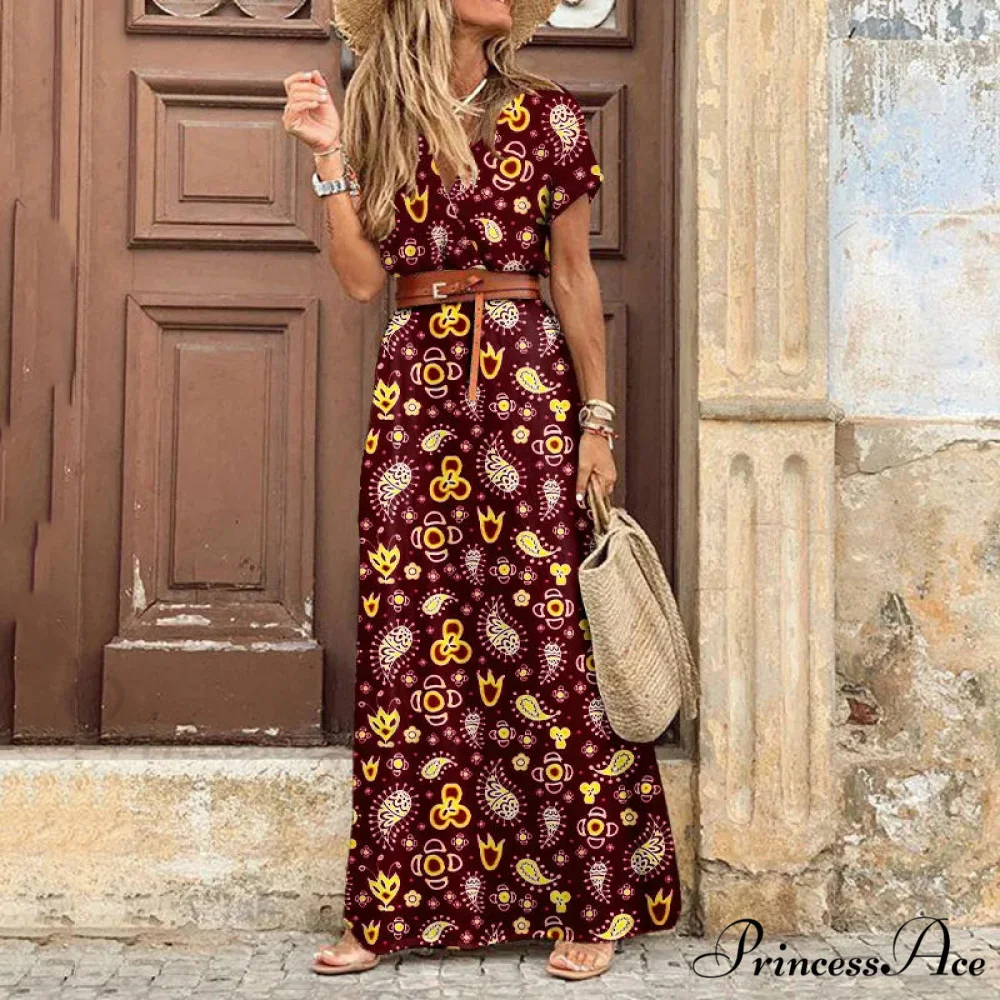 Autumn Female Short Sleeve Sexy High Split Maxi Boho Dress - Image 8
