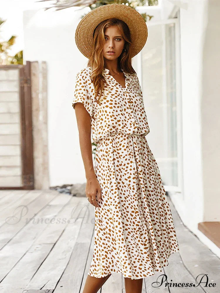 Floral Print Vintage Short Sleeve Boho Dress - Image 10