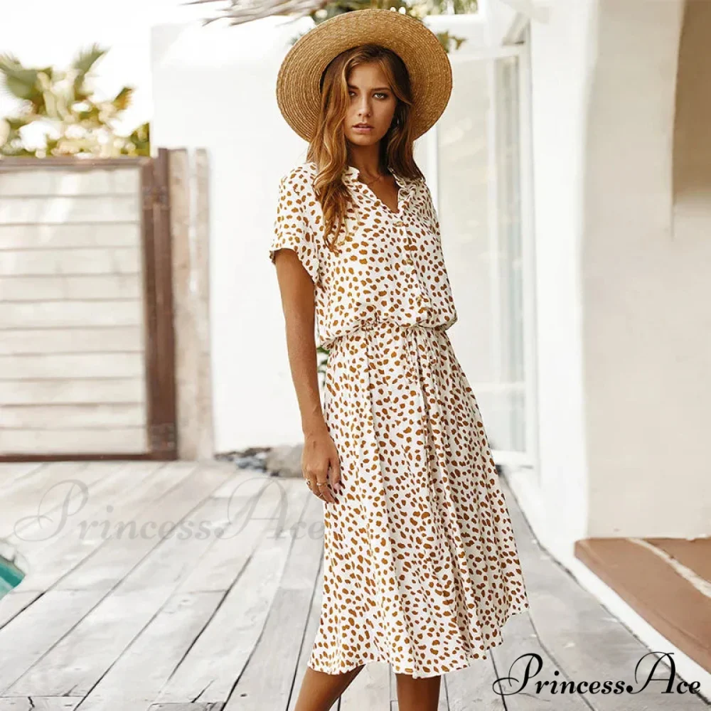 Floral Print Vintage Short Sleeve Boho Dress - Image 3