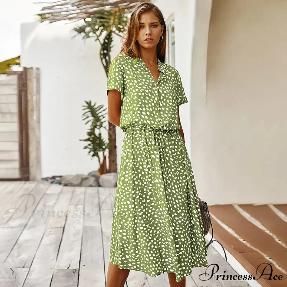 Floral Print Vintage Short Sleeve Boho Dress - Image 4