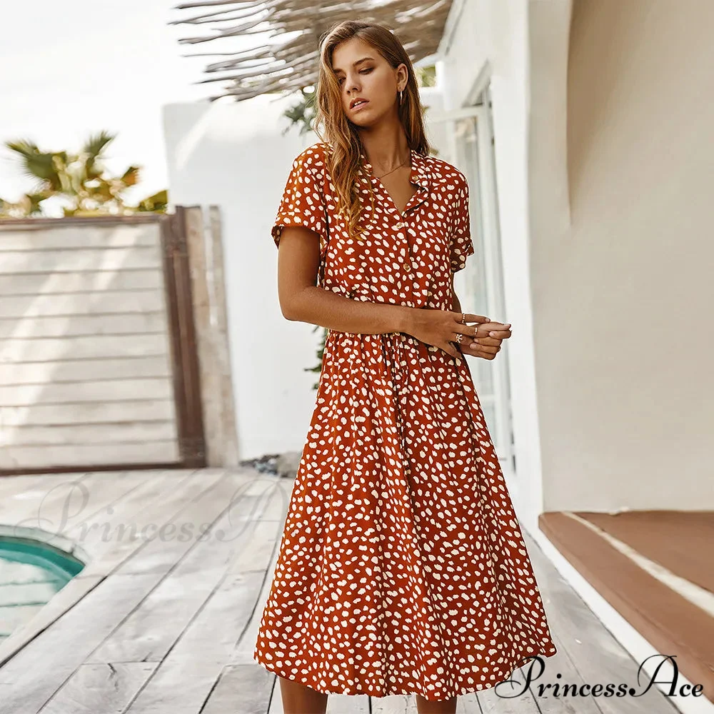 Floral Print Vintage Short Sleeve Boho Dress - Image 9