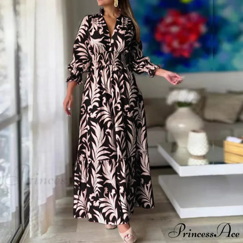 Autumn Floral Print Long Sleeve Boho Dress - Image 6